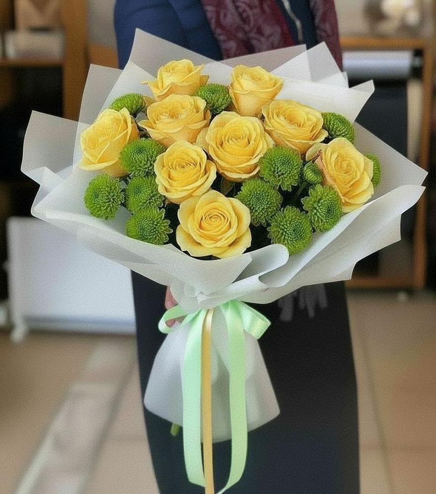 Букет цветов из: Хризантемы и Розы в Бире