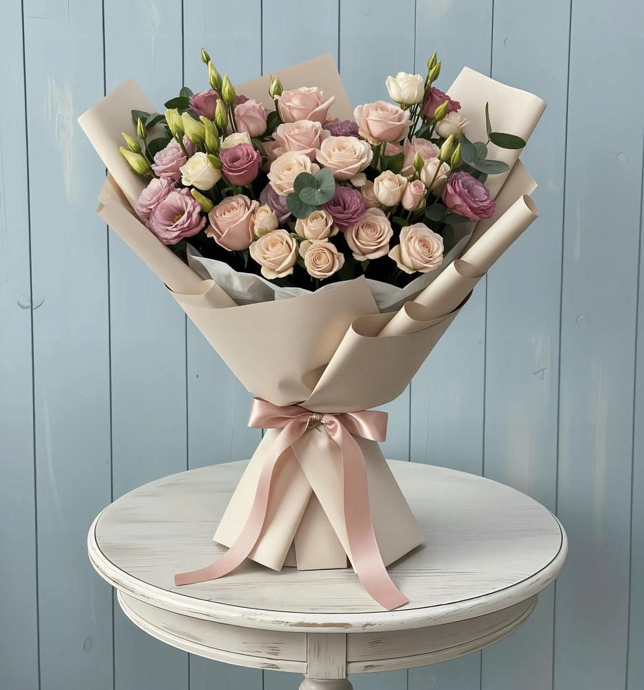 Букет цветов из: Розы и Лизиантусы в Бире