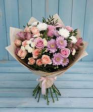 Букет цветов из:  Хризантемы, Розы и Альстромерии в Бире