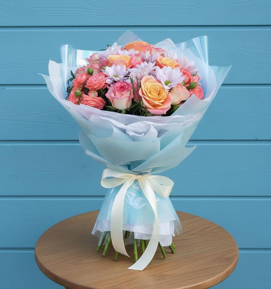 Букет цветов из: Хризантемы и Розы в Бире