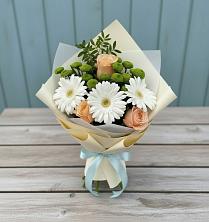 Букет цветов из:  Герберы, Розы и Хризантемы в Бире