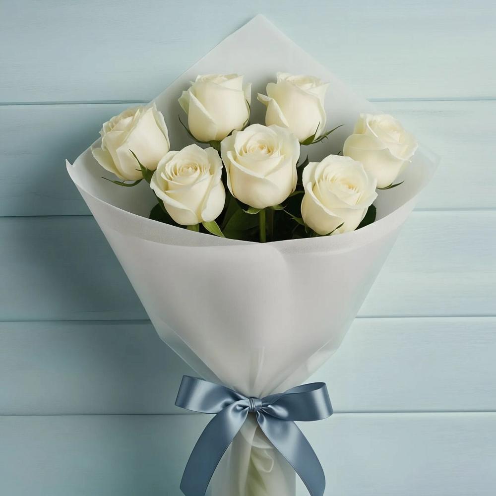 Букет 7 Белых роз Эдлесс Лав в Бире
